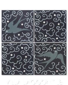 "Bell's Night Sky" Whimsical Art Deco Wildlife Cement Tile by Cressida Bell, from Villa Lagoon Tile.