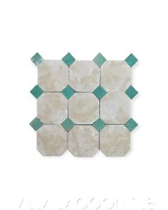 Château Saint Gilles Bonbon Zellige and Beige Limestone Octagon Mosaic, curated by Christina Salway, from Villa Lagoon Tile.