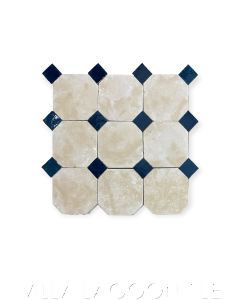Château Saint Gilles Marine Zellige and Beige Limestone Octagon Mosaic, curated by Christina Salway, from Villa Lagoon Tile.
