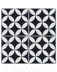 "Circulos B Black & White Evening" Geometric Cement Tile, from Villa Lagoon Tile.