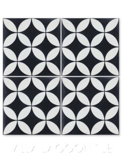 "Circulos B Black & White Evening" Geometric Cement Tile, from Villa Lagoon Tile.