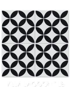 "Circulos B Black & White Morning" Geometric Cement Tile, from Villa Lagoon Tile.