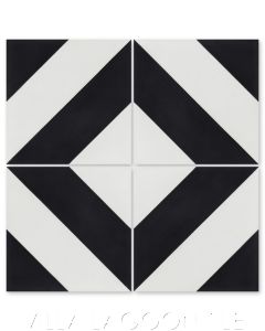 "Diagonal Four A Black & White" Striped Cement Tile, from Villa Lagoon Tile.