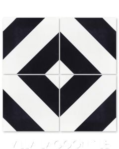 "Diagonal Four B Black & White" Striped Cement Tile, from Villa Lagoon Tile.