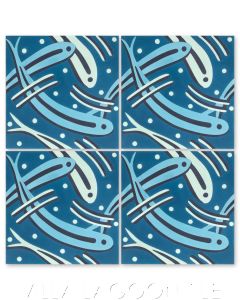 "Fish Pond in Channel Blue" Whimsical Art Deco  Wildlife Cement Tile by Cressida Bell, from Villa Lagoon Tile.