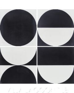 "Full Moon Rising Black and White" Geometric Cement Tile, by Villa Lagoon Tile.