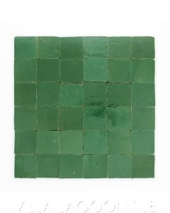 "Evergreen" Small Square Glazed Zellige on a 12" Mat, a Moroccan Mosaic Tile, from Villa Lagoon Tile.