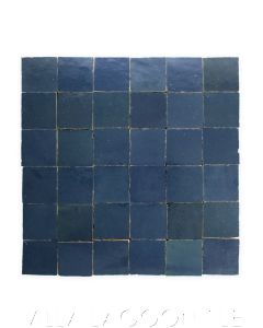 "Mariana Blue" Small Square Glazed Zellige on a 12" Mat, a Moroccan Mosaic Tile, from Villa Lagoon Tile.