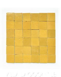 "Goldenrod" Small Square Glazed Zellige on a 12" Mat, a Moroccan Mosaic Tile, from Villa Lagoon Tile.