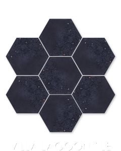 "Hex Fifty-Fifty Black and Terrazzo" Geometric Hexagonal Cement Tile, from Villa Lagoon Tile.