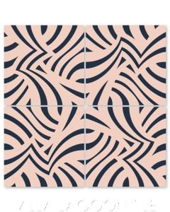 "Imagine Coral and Navy" Modern Striped Cement Tile by Neyland Design, from Villa Lagoon Tile.