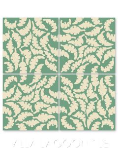 "Leaf Whipped Cream & Jade" Whimsical Floral Cement Tile by Jeff Shelton, from Villa Lagoon Tile.