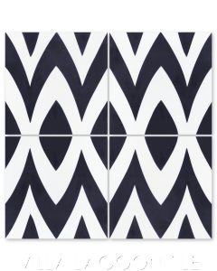 "Leaf Zag Black and White Evening" Modern Whimsical Cement Tile by Jeff Shelton, from Villa Lagoon Tile.