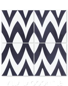 "Leaf Zag Black and White Morning" Modern Whimsical Cement Tile by Jeff Shelton, from Villa Lagoon Tile.