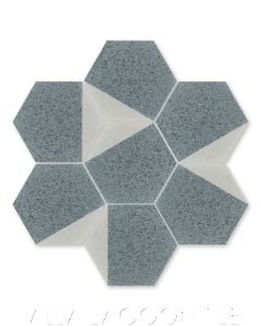 "Lefty Hex Dove and Cityscape Terrazzo" Geometric Hexagonal Cement Tile, from Villa Lagoon Tile.