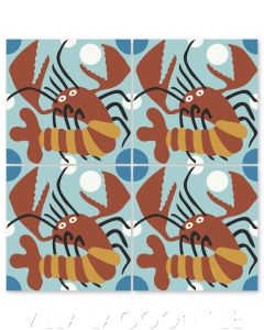 "Lobster on Miami Blue" Whimsical Wildlife Cement Tile by Jeff Shelton, from Villa Lagoon Tile.