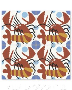 "Lobster on White" Whimsical Wildlife Cement Tile by Jeff Shelton, from Villa Lagoon Tile.