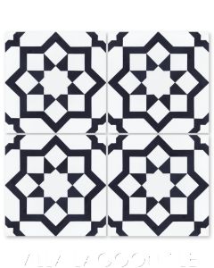 "Luqa Black and White Morning" Moroccan Geometric Cement Tile, from Villa Lagoon Tile.