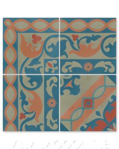 "Marinas Border" Cuban Cement Tile with matching  "Timba Fiesta", from Villa Lagoon Tile.
