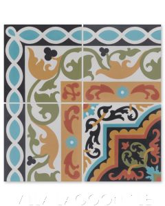 "Marinas Border" Cuban Cement Tile with matching  "Habanero Vivo", from Villa Lagoon Tile.