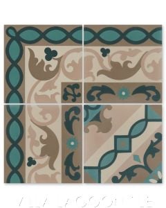 "Marinas Border" Cuban Cement Tile with matching  "Timba Abuela", from Villa Lagoon Tile.