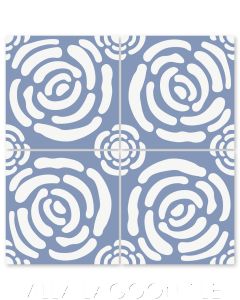 "Mattie's Rose Periwinkle & White" Whimsical Floral Cement Tile by Jeff Shelton, from Villa Lagoon Tile.