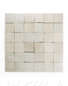 "Oyster Shell" Small Square Glazed Zellige on a 12" Mat, a Moroccan Mosaic Tile, from Villa Lagoon Tile.
