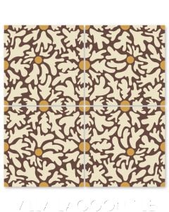 "Paul's Flower in Sepia Tones" Whimsical Floral Cement Tile by Jeff Shelton, from Villa Lagoon Tile.