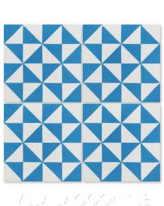 "Pinwheel B Blue" Geometric Cement Tile, from Villa Lagoon Tile.