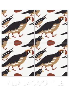 "Quail in Spiced Chai" Whimsical Wildlife Cement Tile by Jeff Shelton, from Villa Lagoon Tile.