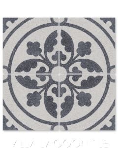 "Silas Black and White Terrazzo" Traditional Floral Cement Tile, from Villa Lagoon Tile.