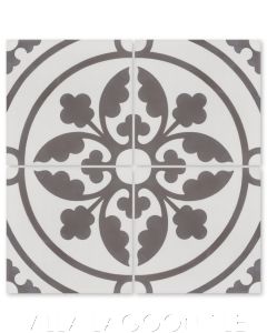 "Silas Earthen Gray and White" Traditional Floral Cement Tile, from Villa Lagoon Tile.