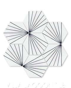 "Spark C Black and White Morning" Geometric Hex Cement Tile, from Villa Lagoon Tile.