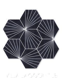 "Spark C Black and White Evening" Geometric Hex Cement Tile, from Villa Lagoon Tile.