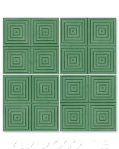 "Square Wave" Geometric Relief Cement Tile in "Monte Verde" green, by Villa Lagoon Tile.