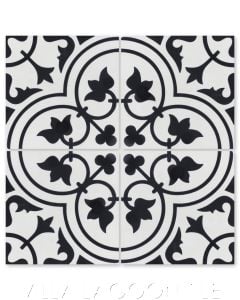 "Tulips B Black & White Morning" Traditional Floral cement tile, from Villa Lagoon Tile.