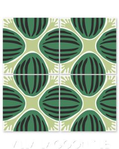"Watermelon with Black Stripes" Whimsical Floral Cement Tile by Jeff Shelton, from Villa Lagoon Tile.