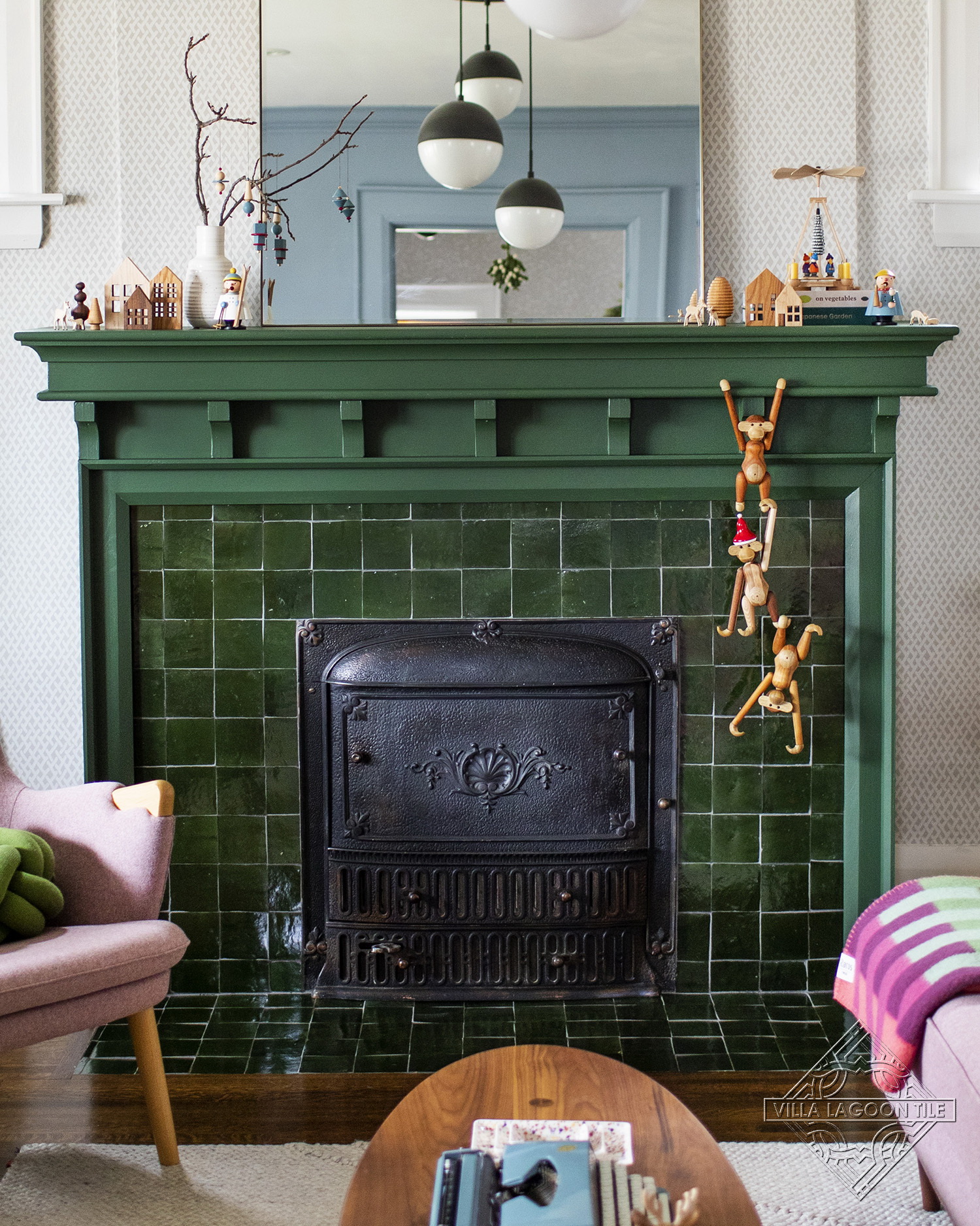 Deep Forest Zellige Craftsman Fireplace