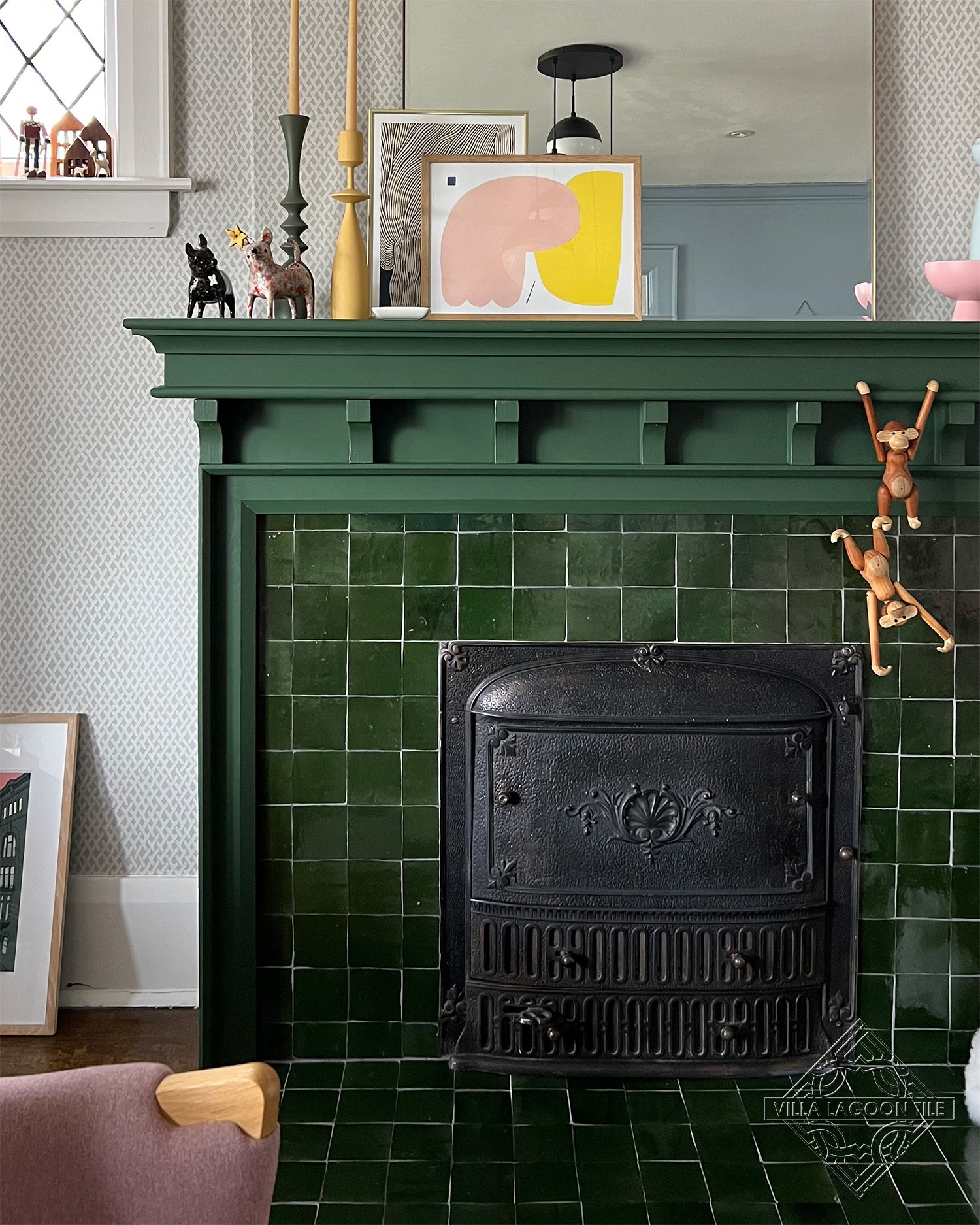 Deep Forest Zellige Fireplace