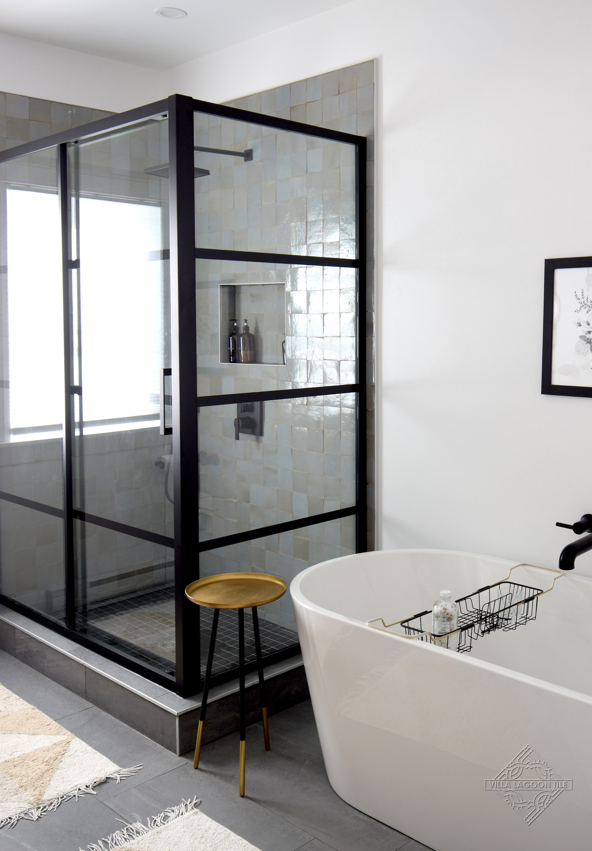 modern-bathroom-rustic-zellige-tile-glass-walk-in-shower