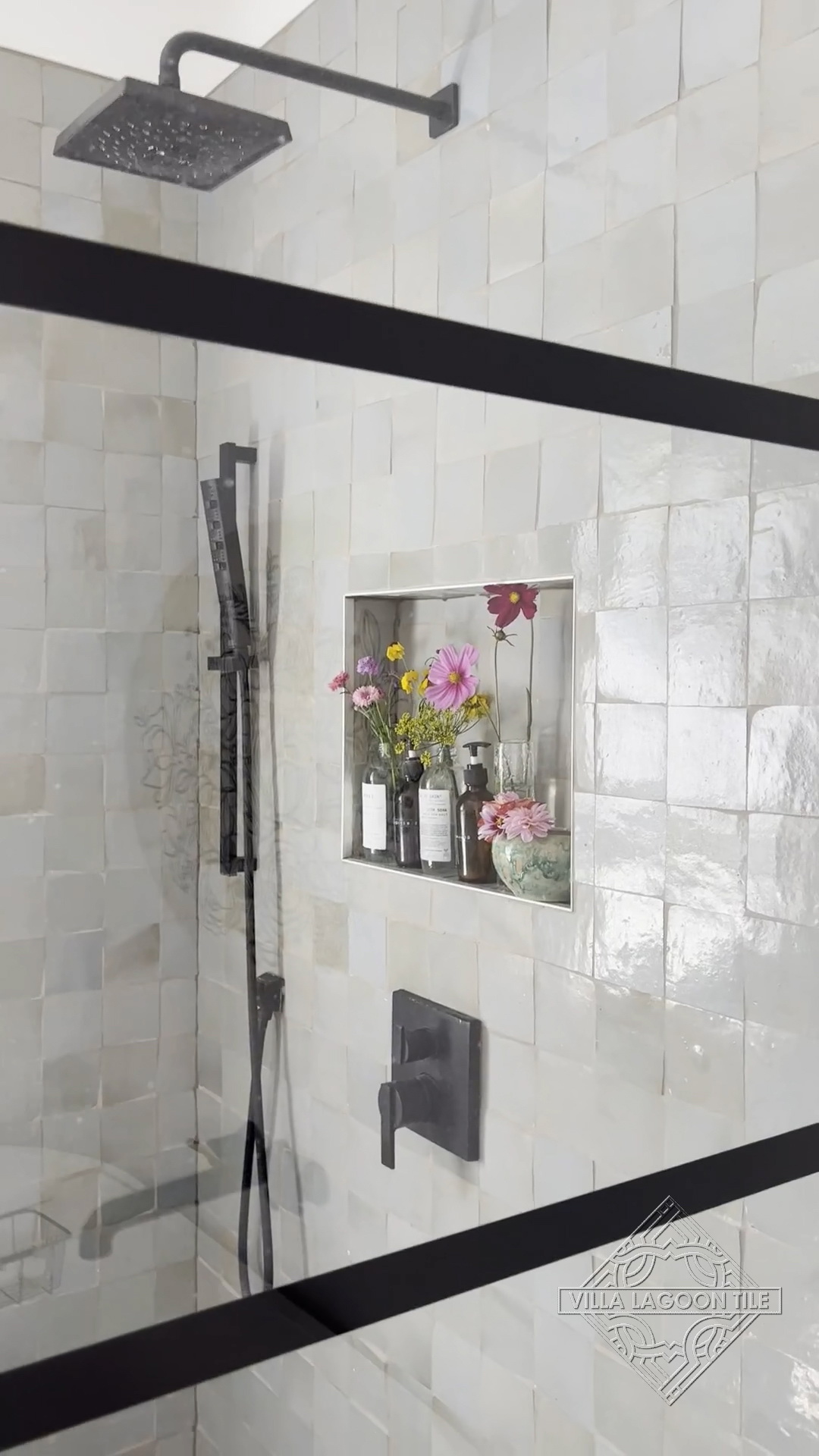 zellige-tile-shower-view-through-black-glass-enclosure