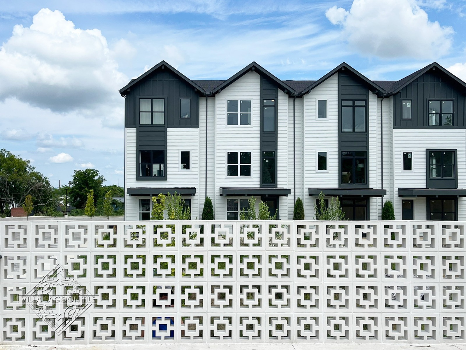 Large Tonga Breeze Block Wall Anchoring Residential Townhomes in Charlotte Park, Nashville