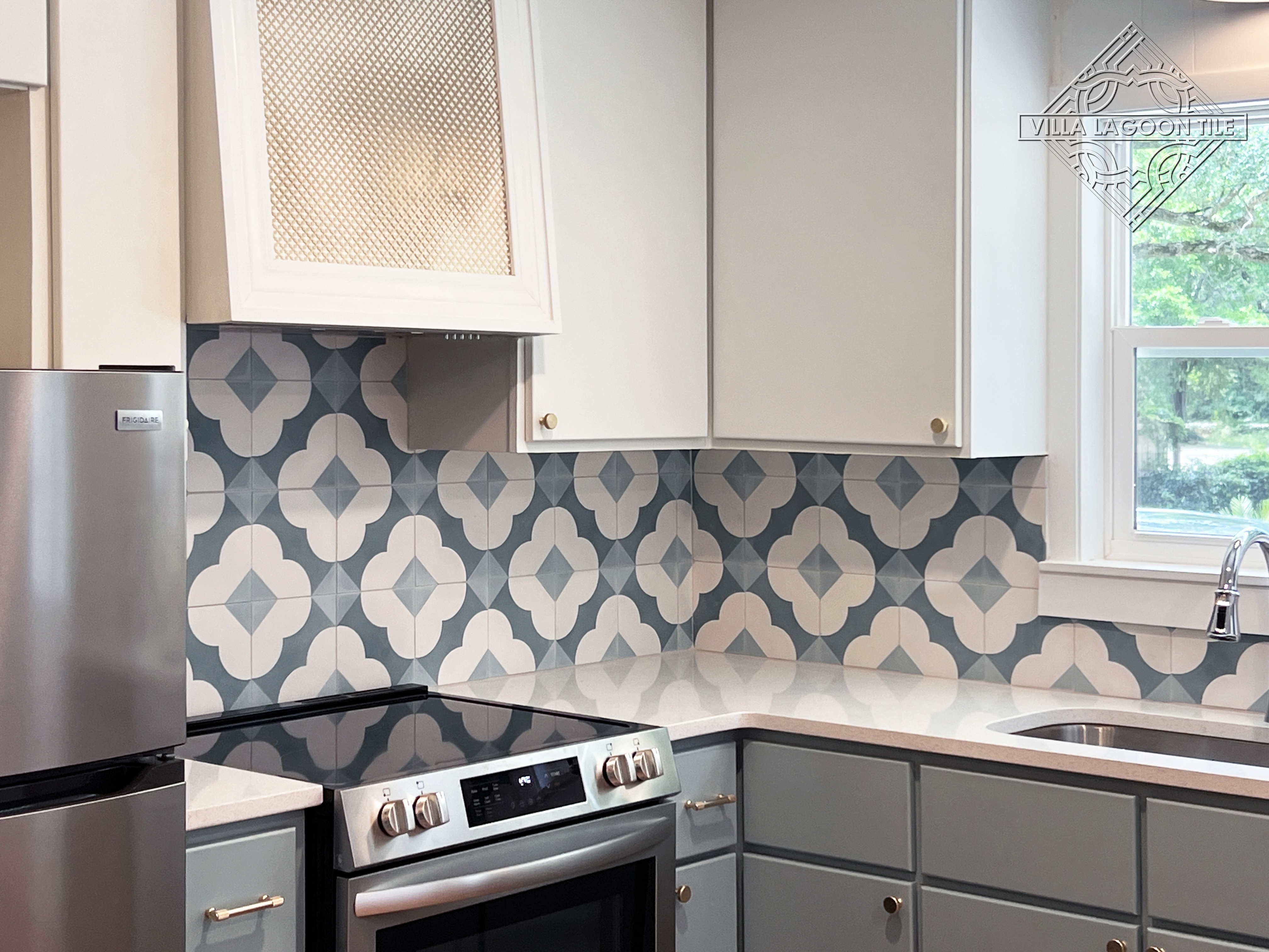 Bold Geometric Focal Point: Katie Caribbean Cement Tile Backsplash