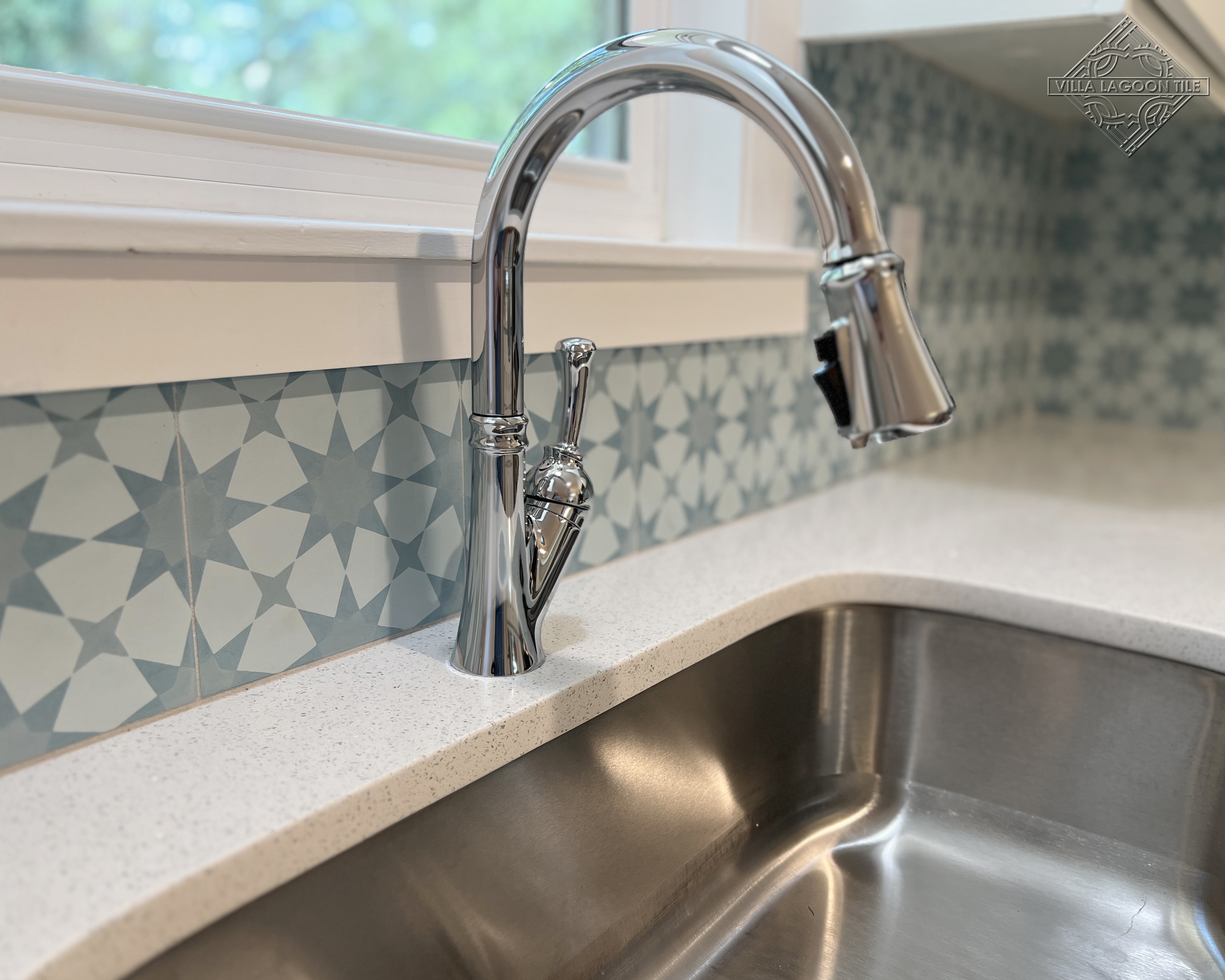 Coastal Craftsmanship: Taza Blues Tile & Chrome Accents