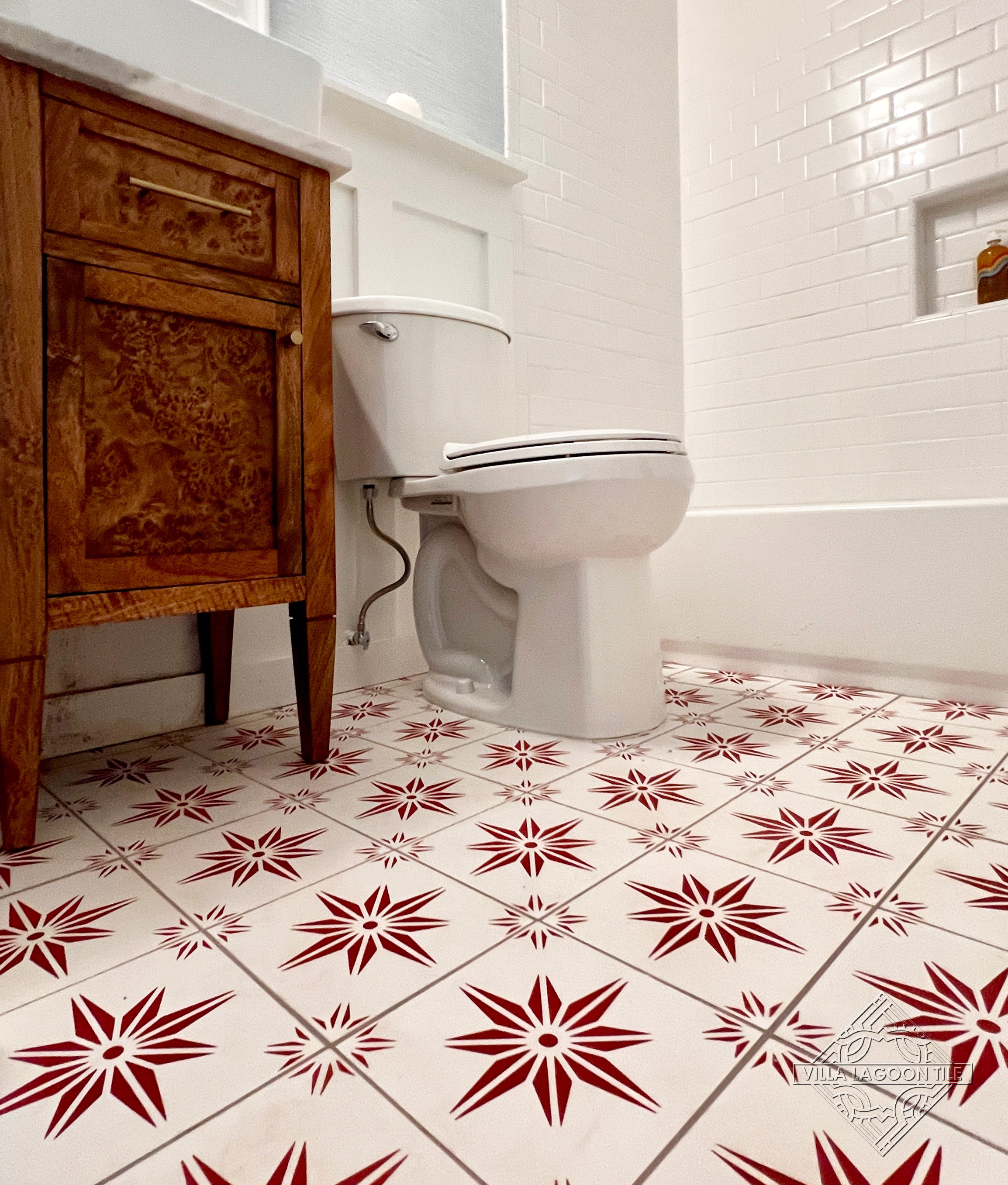 Vibrant Starburst Detail: Sirius Ruby Cement Tile Flooring