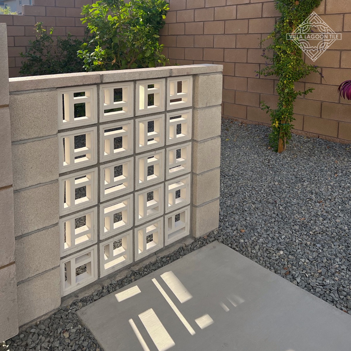 Palm Springs Backyard Featuring Kauai Breeze Block Geometric Shadow Wall