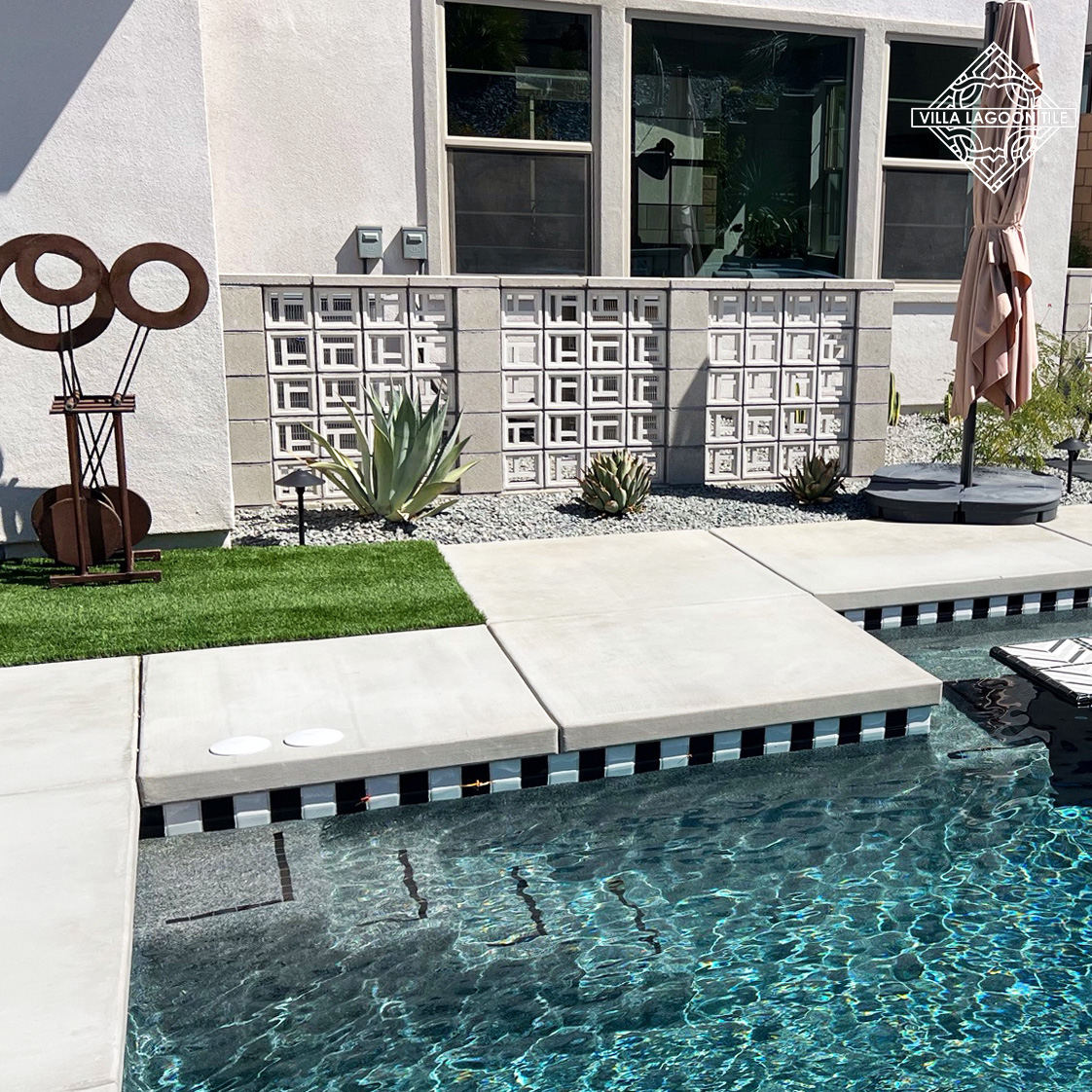 Kauai Breeze Block Pool Equipment Screen with Modern Desert Landscaping