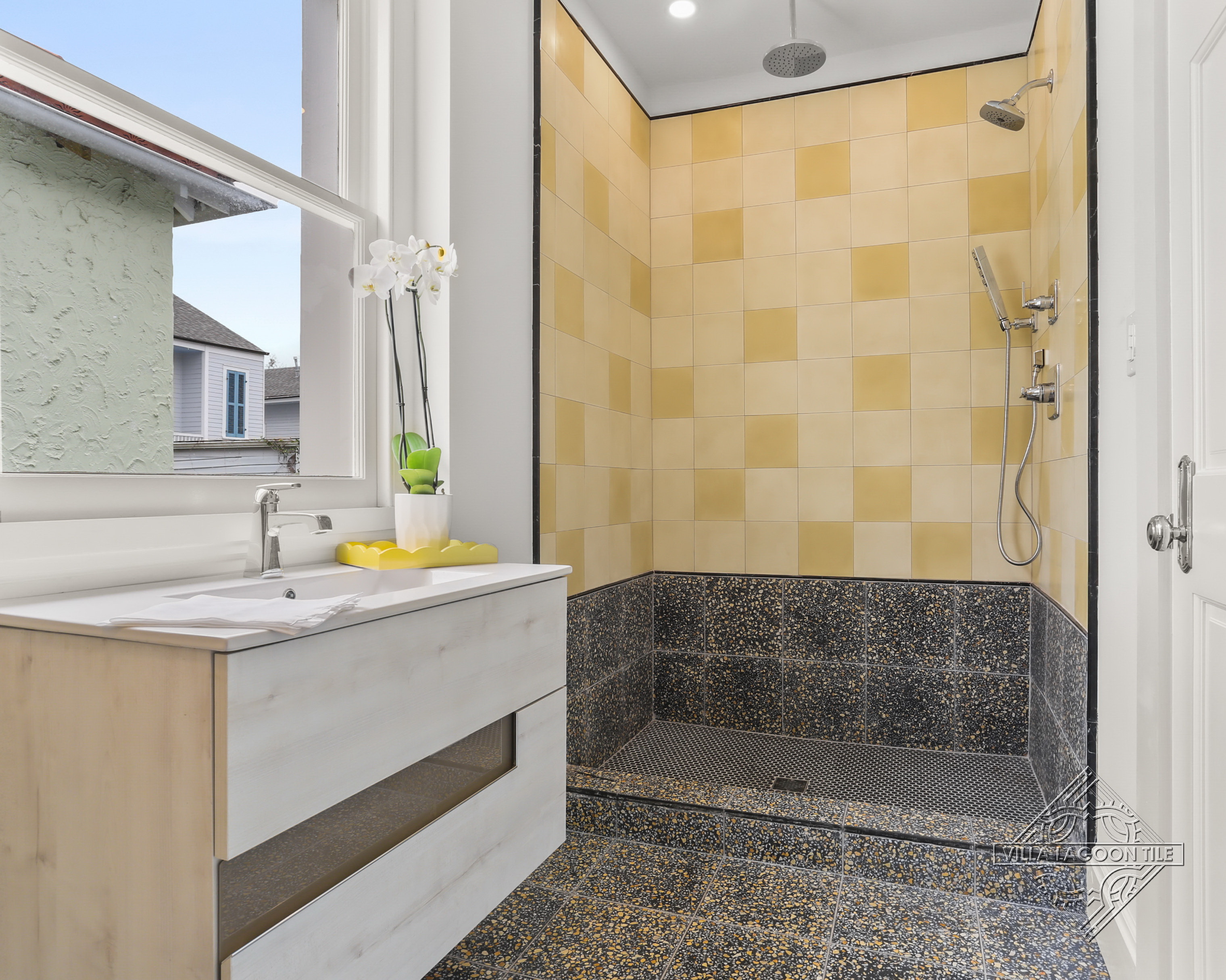 Historic Garden District Bathroom Renovation with Solid and Terrazzo Cement Tile