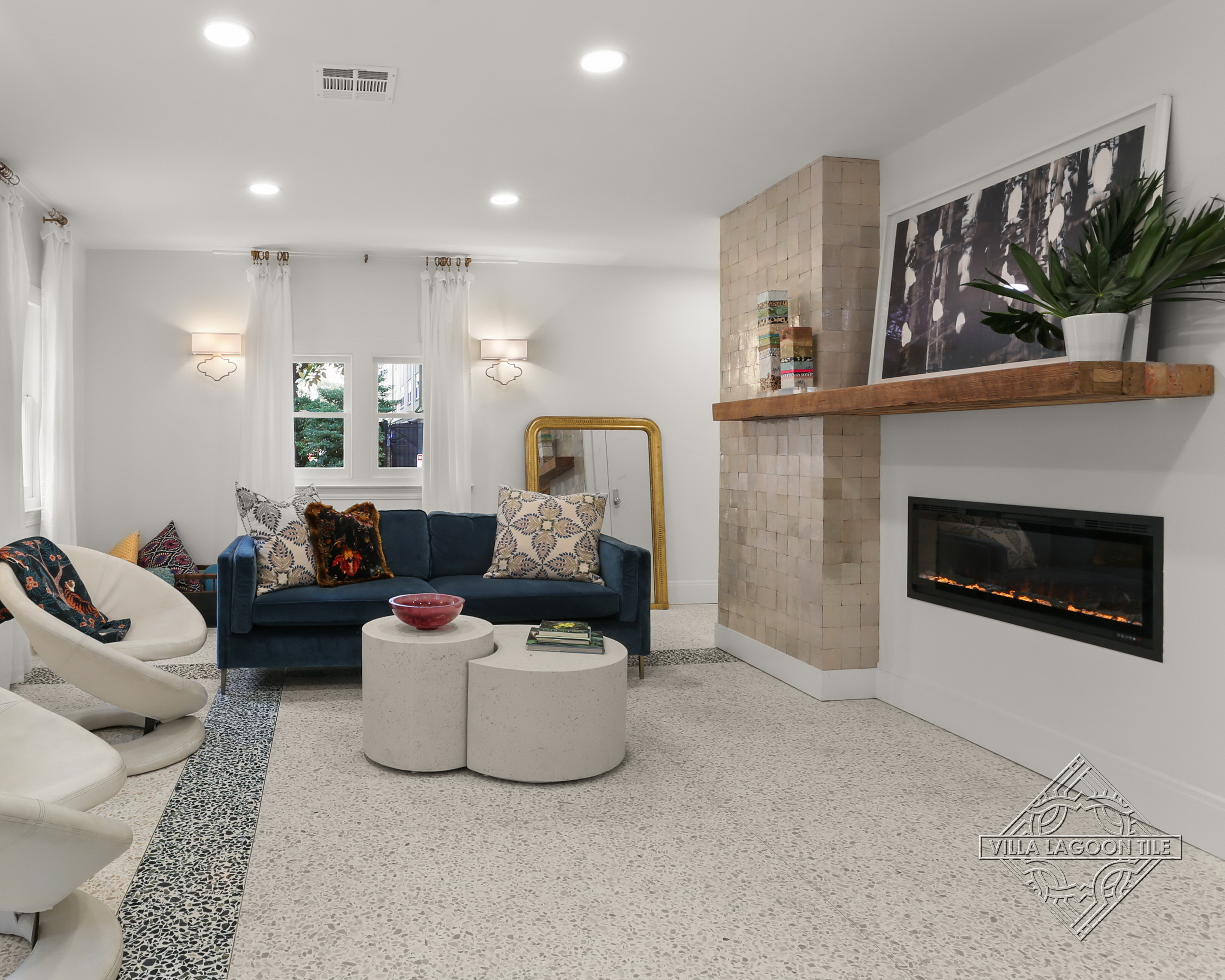 Oyster Shell Zellige Fireplace Surround in Historic Garden District Living Room