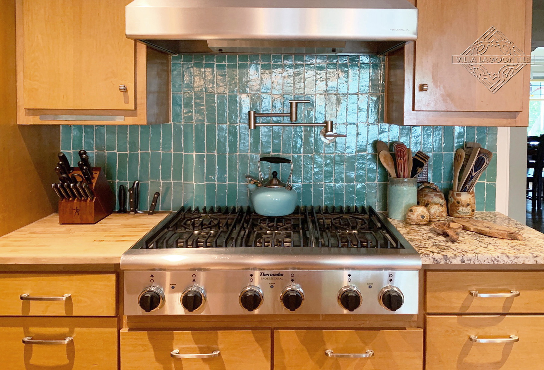 Rustic Kitchen Range Backsplash Featuring Jadeite Zellige Bejmat Subway Tiles
